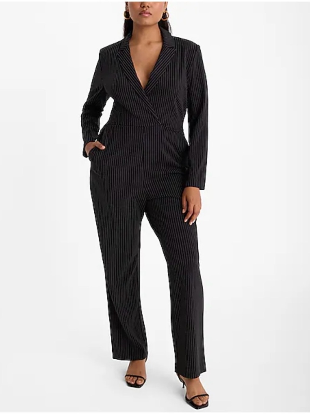 Express Black Pinstripe Blazer-Style Jumpsuit